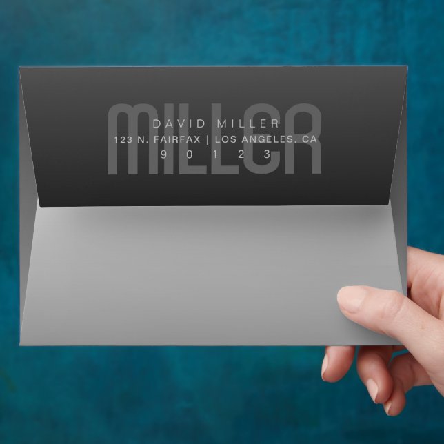 Modern Fading Black & Grey Ombre Return Address Envelope (Hand)