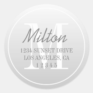 Modern Fading Gradient Return Address Grey Ombre Classic Round Sticker