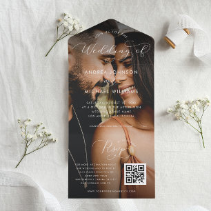 Modern Fading Photo Script QR Code Photo Wedding All In One Invitation