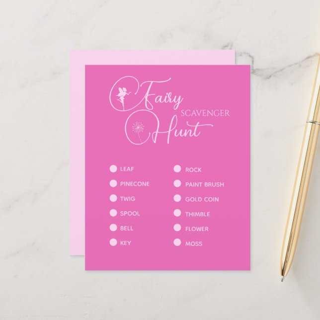 Modern Fairy Birthday Scavenger Hunt Party Game (Front/Back In Situ)