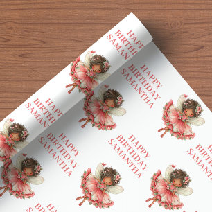 Modern Fairy Girl Blush Floral Birthday Wrapping  Paper