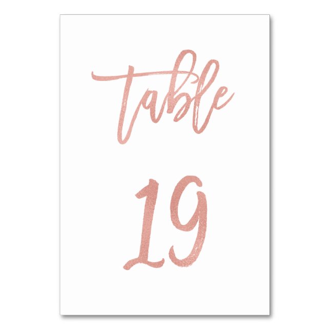 Modern Fairytale Rose Gold Wedding Table Number 19 (Front)