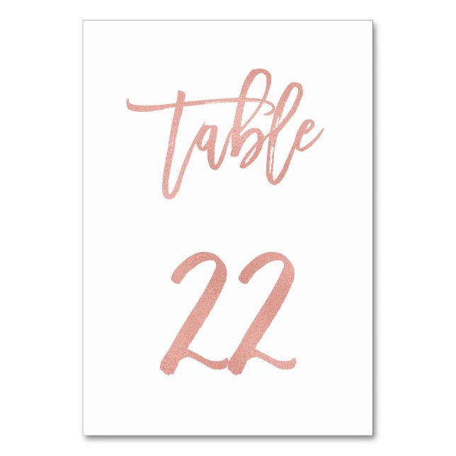 Modern Fairytale Rose Gold Wedding Table Number 22 (Front)