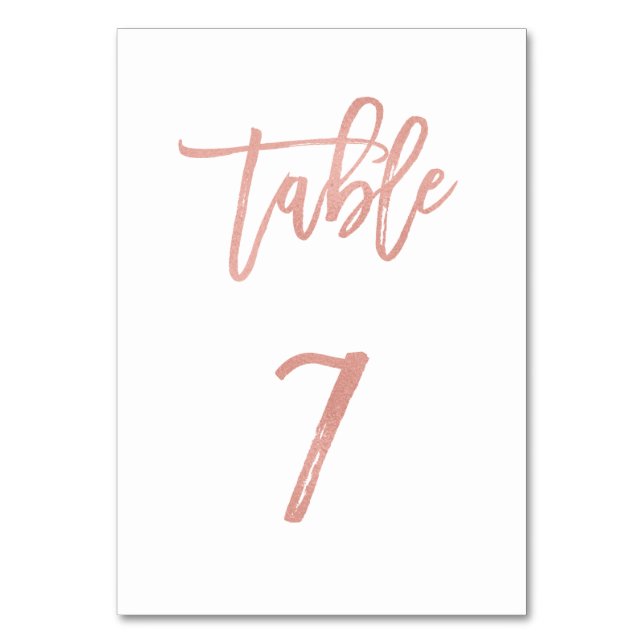 Modern Fairytale Rose Gold Wedding Table Number 7 (Front)