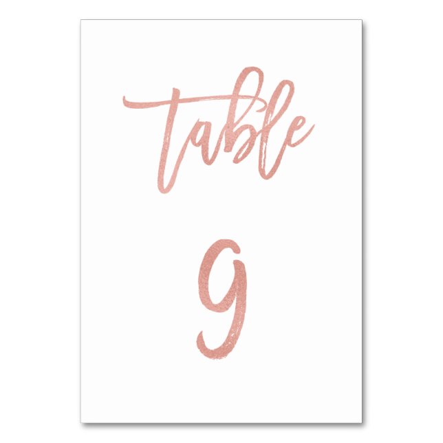 Modern Fairytale Rose Gold Wedding Table Number 9 (Front)
