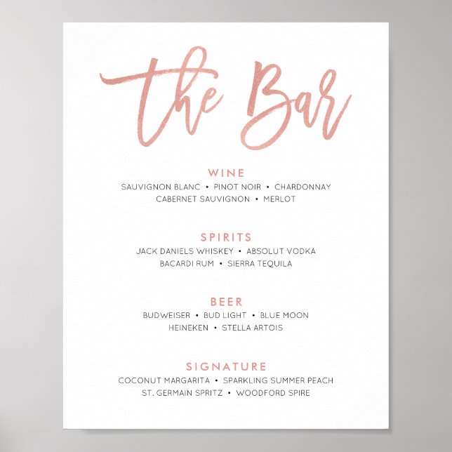 Modern Fairytale Wedding The Bar Menu Sign Drinks (Front)