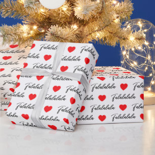 Modern Falalalala Red Hearts Wrapping Paper