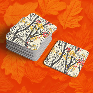 Modern Fall Abstract Scandinavian Square Paper Coaster