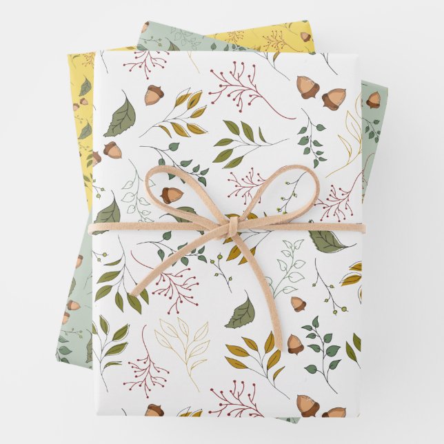 Modern Fall Acorn and Autumn Leaves Wrapping Paper Sheet (In situ)