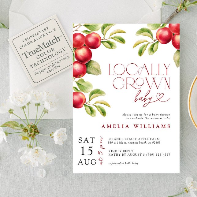 Modern Fall Autumn Apple Locally Grown Baby Shower Invitation (Creator Uploaded)