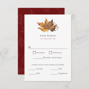 Modern Fall Autumn Leaves Simple Wedding  RSVP Card