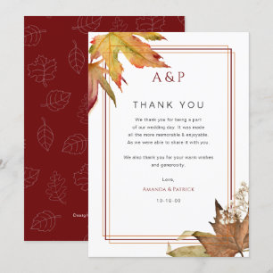 Modern Fall Autumn Leaves Wedding thank you cards