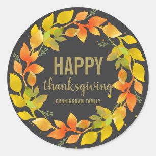 Modern Fall Autumn Leaves Wreath    Thanksgiving Classic Round Sticker