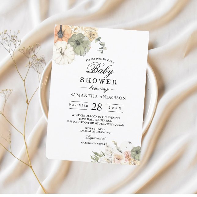 Modern Fall Baby Shower | Watercolor Pumpkin Invitation (Creator Uploaded)