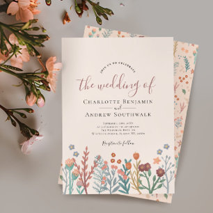Modern Fall Boho Wildflowers Wedding Invitation