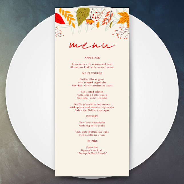 Modern Fall Bright Floral Simple Ivory Wedding Menu (Creator Uploaded)