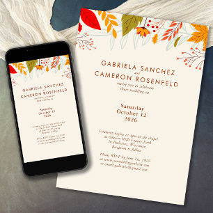 Modern Fall Bright Floral Simple Photo Wedding Invitation