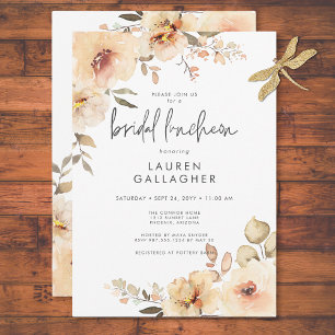 Modern Fall Champagne Floral Frame Bridal Luncheon Invitation