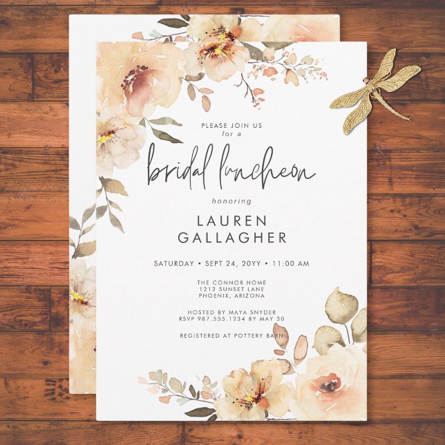 Modern Fall Champagne Floral Frame Bridal Luncheon Invitation (Modern Fall Champagne Floral Frame Bridal Luncheon Invitation)