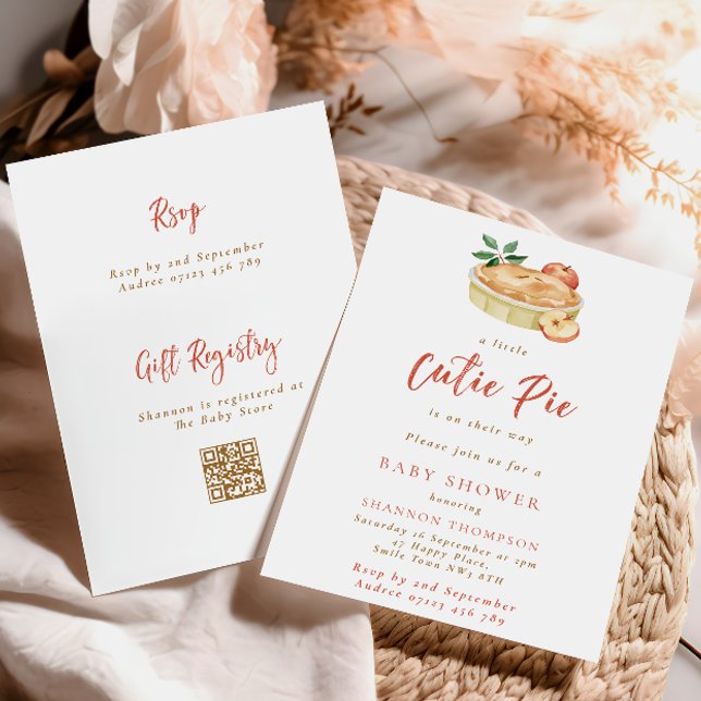 Modern Fall Cutie Pie QR Code Baby Shower Invitation (Creator Uploaded)