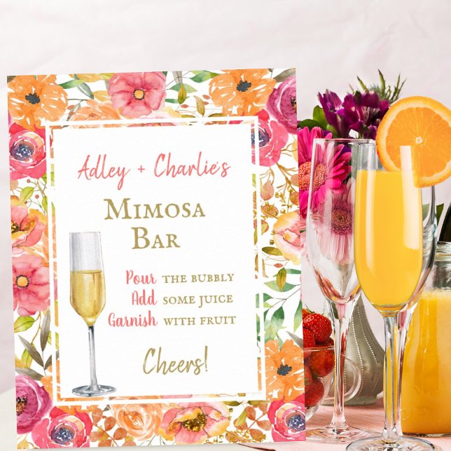 Modern fall floral brunch wedding shower Mimosa Poster (Creator Uploaded)