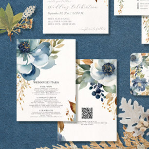 Modern Fall Floral Elegant Blue and Ivory Details Invitation