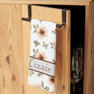 Modern Fall Floral Monogrammed Kitchen Towel