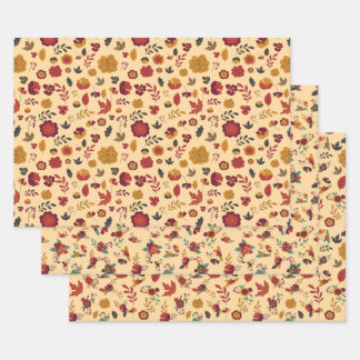 Modern Fall Floral Pattern Wrapping Paper Sheet