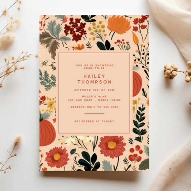 Modern Fall Floral Pumpkin Bridal Shower Invitation (Creator Uploaded)