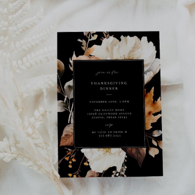 Modern Fall Floral Thanksgiving Dinner Party Invitation (Creator Uploaded)