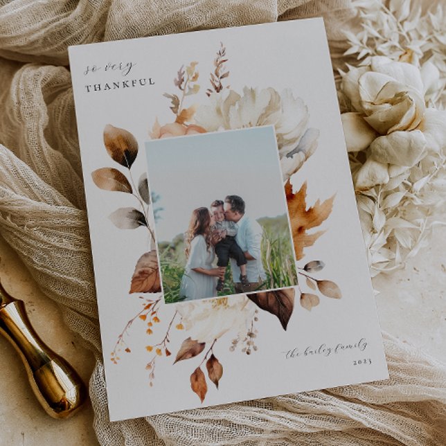 Modern Fall Floral Thanksgiving Holiday Card (Creator Uploaded)