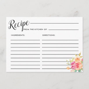 Modern Fall Flower Bridal Shower Recipe Card