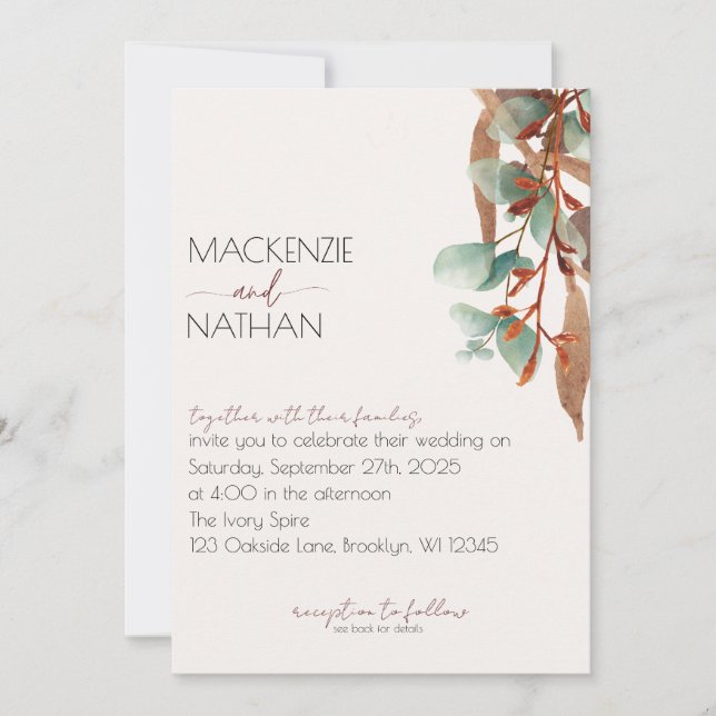 Modern Fall Foliage Autumn Wedding Invitation (Front)
