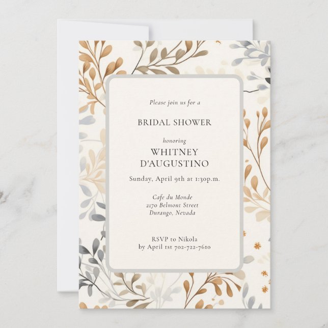 Modern Fall Foliage Bridal Shower All-in-One Invitation (Front)