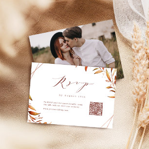 Modern Fall Geometric Rustic Wedding QR code  RSVP Card