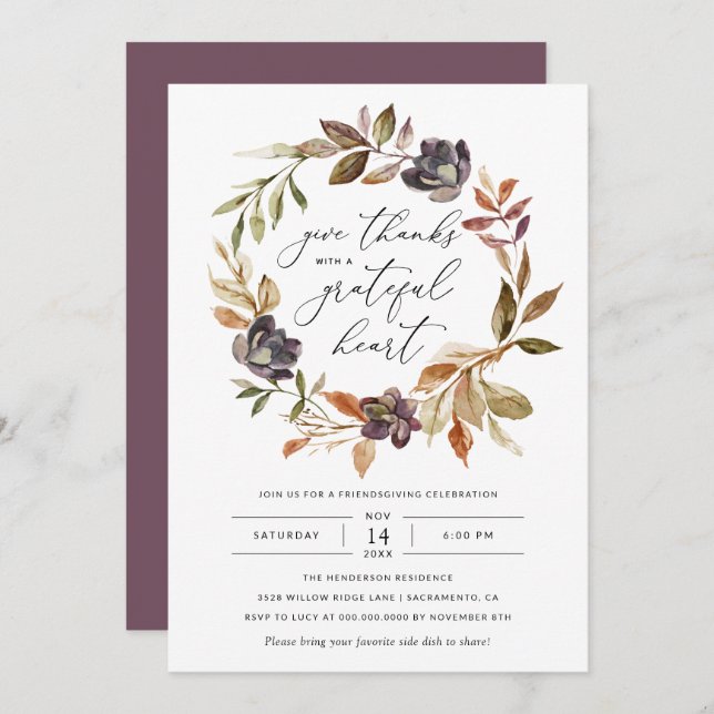 Modern Fall Give Thanks Friendsgiving Thanksgiving Invitation (Front/Back)
