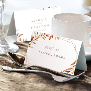 Modern Fall Greenery Geometric Foldable Place Card