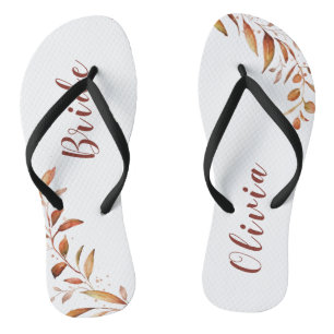 Modern Fall Greenery Geometric Personalised bride Thongs