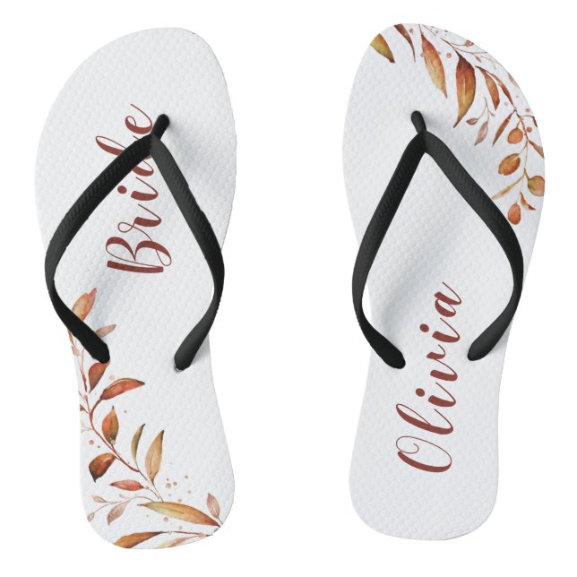 Modern Fall Greenery Geometric Personalised bride Thongs (Footbed)