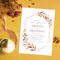 Modern Fall Greenery Geometric Rustic Wedding Invi