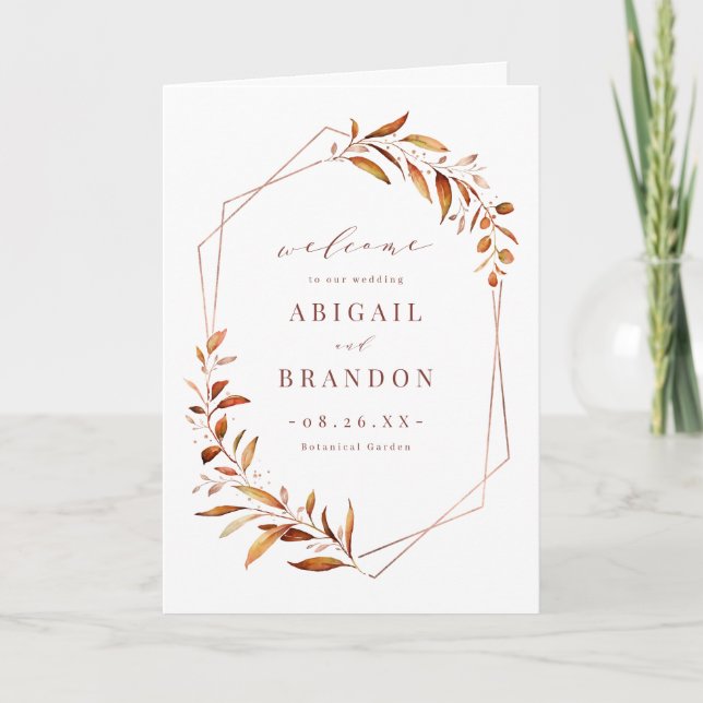 Modern Fall Greenery Geometric Rustic Wedding Program (Front)