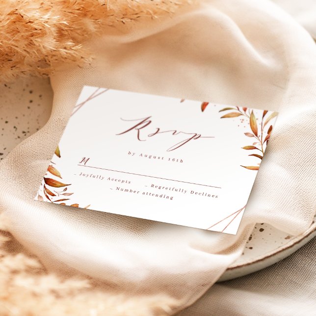 Modern Fall Greenery Geometric Rustic Wedding RSVP Card (Modern Fall Greenery Geometric Rustic Wedding RSVP Card)