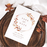 Modern Fall Greenery Geometric Rustic Wedding Save The Date<br><div class="desc">Modern fall save the date card featured rustic watercolor autumn botanical foliage greenery and faux copper foil leaves and geometric frame,  simple and elegant,  great for fall rustic wedding,  winter botanical garden wedding. 
See all the matching pieces in collection</div>