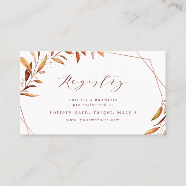 Modern Fall Greenery Rustic bridal Registry card (Front)
