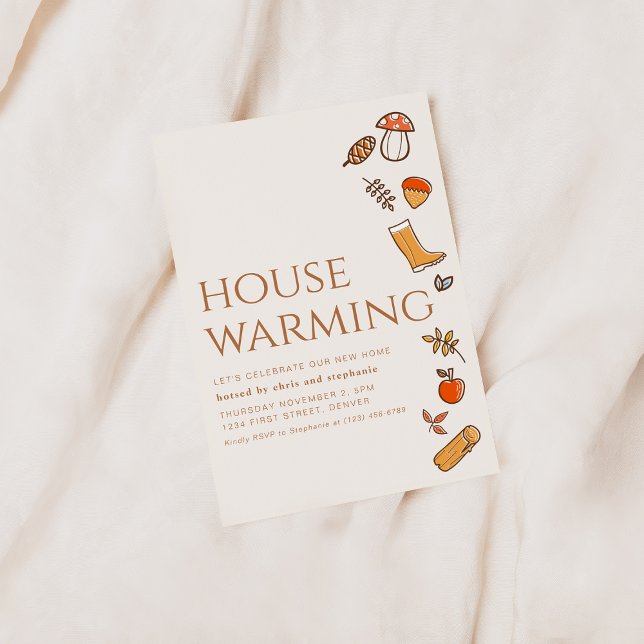 Modern Fall Housewarming Party Invite with Leaves (Creator Uploaded)