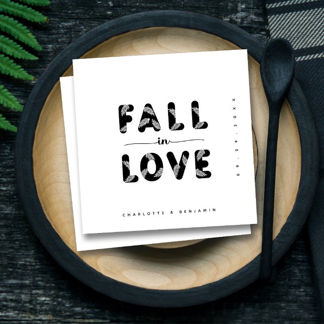 Modern Fall in Love | Black & White Wedding Napkin (Modern Fall in Love | Black & White Wedding Napkins)