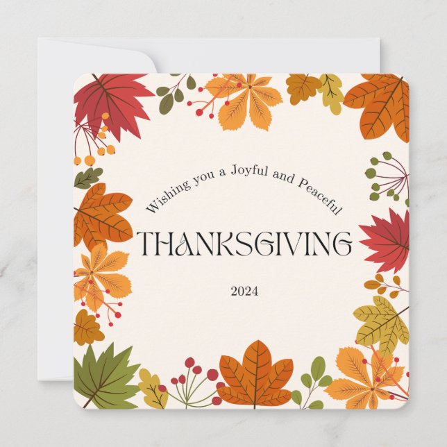 Modern Fall Leaves Happy Thanksgiving Card (Front)