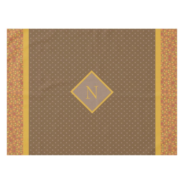 Modern Fall Leaves Monogram Polka Dot Tablecloth (Front (Horizontal))