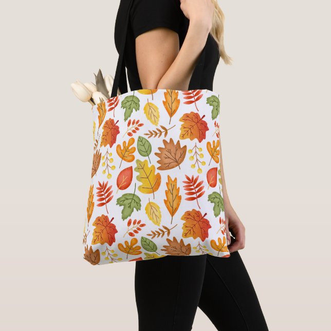 Modern Fall Leaves Pattern Tote Bag (Close Up)