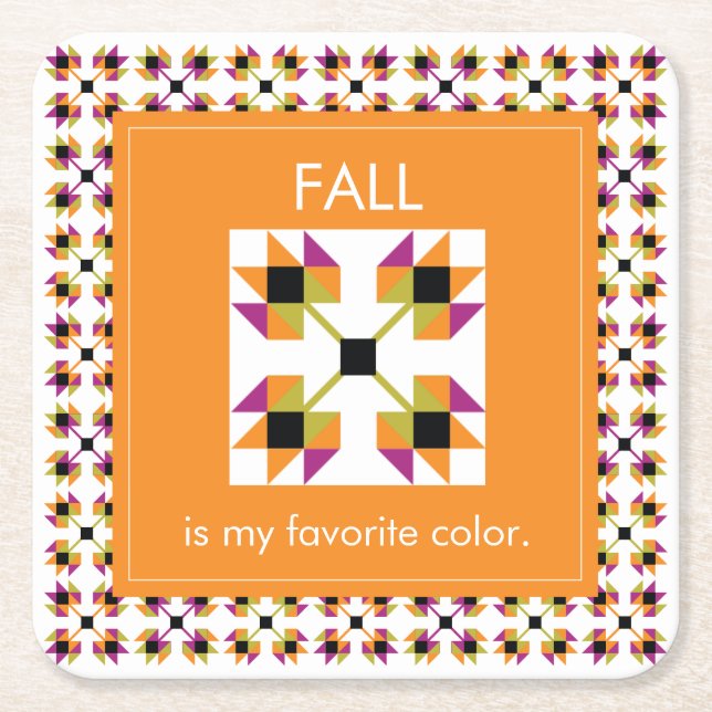 Modern Fall Leaves Quilt Pattern Square Paper Coaster (Front)